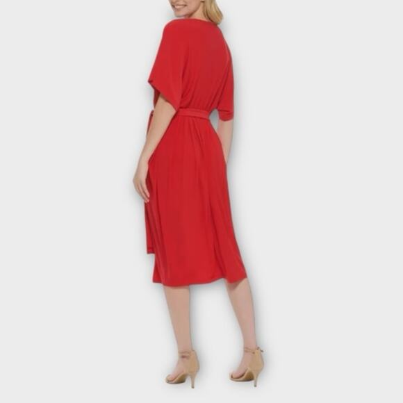 Tommy Hilfiger Red Matte Jersey Pleated Midi Dress Size 2 - Picture 3 of 11